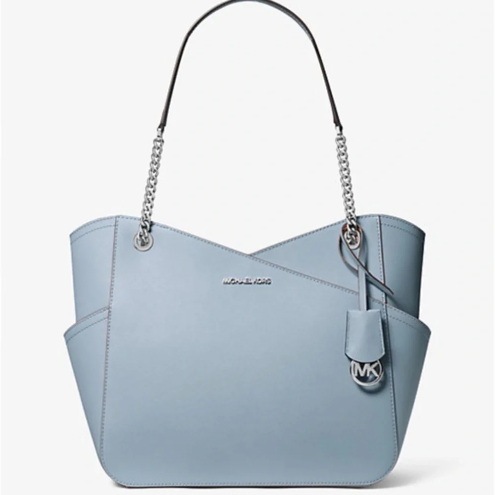 MICHAEL KORS Jet Set Large Saffiano Leather Shoulder we Tote Bag PALE BLUE
